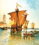 On the evening of 3 August 1492, Columbus departed from Palos de la Frontera with three ships, including one larger carrack, the Santa María, nicknamed Gallega  (the Galician), and two smaller caravels, Pinta (the Painted) and Santa Clara.