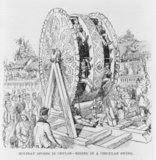 An early Ferris Wheel in colonial Ceylon,  portrayed not long after the 1893 Chicago world Fair where Ceylon was represented. The original Ferris Wheel was designed and constructed by George Washington Gale Ferris, Jr. as a landmark for the 1893 World's Columbian Exposition in Chicago. The term Ferris wheel later came to be used generically for all such structures. Since the original 1893 Chicago Ferris Wheel, there have been eight subsequent world's tallest-ever Ferris wheels. The current record holder is the 165-metre (541 ft) Singapore Flyer, which opened to the public in March 2008.