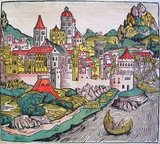 The Nuremberg Chronicle is an illustrated world history. Its structure follows the story of human history as related in the Bible; it includes the histories of a number of important Western cities. Written in Latin by Hartmann Schedel, with a version in German translation by Georg Alt, it appeared in 1493. It is one of the best-documented early printed books. It is classified as an incunabulum – that is, a book, pamphlet, or broadside that was printed (not handwritten) before the year 1501 in Europe. It is also one of the first to successfully integrate illustrations and text.<br/><br/>

Latin scholars refer to it as Liber Chronicarum (Book of Chronicles) as this phrase appears in the index introduction of the Latin edition. English speakers have long referred to it as the Nuremberg Chronicle after the city in which it was published. German speakers refer to it as Die Schedelsche Weltchronik (Schedel's World History) in honour of its author. The illustrations in many copies were hand-coloured after printing.