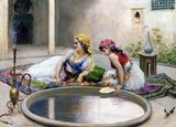 A ‘harem’ is not a bordello, seraglio or brothel, but refers to the women’s quarters, usually in a polygynous household, which are forbidden to men. It originated in the Near East and is typically associated in the Western world with the Ottoman Empire.<br/><br/>

Female seclusion in Islam is emphasized to the extent that any unlawful breaking into that privacy is ḥarām ie, 'forbidden'. A Muslim harem does not necessarily consist solely of women with whom the head of the household has sexual relations (wives and concubines), but also their young offspring, other female relatives or odalisques, which are the concubines’ servants. The harem may either be a palatial complex, as in Romantic tales, in which case it includes staff (women and eunuchs), or simply their quarters, in the Ottoman tradition separated from the men's selamlık.
A hammam is a common bath house.
