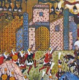 The Siege of Rhodes of 1522 was the second and ultimately successful attempt by the Ottoman Empire to expel the Knights of Rhodes from their Greek island stronghold and thereby secure Ottoman control of the Eastern Mediterranean. The first siege, in 1480, had been unsuccessful.<br/><br/>

The Knights of St. John had captured Rhodes in the early 14th century after the loss of Acre, the last Crusader stronghold in Palestine in 1291.<br/><br/>

When the Turkish invasion force of 400 ships arrived on Rhodes on 26 June 1522, they were commanded by Mustafa Pasha. Sultan Suleiman himself arrived with the army of 100,000 men on 28 July to take personal charge. The Turks blockaded the harbor and bombarded the town with field artillery from the land side, followed by almost daily infantry attacks. They also sought to undermine the fortifications through tunnels and mines.<br/><br/>

On 24 September, Mustafa Pasha ordered a new massive assault, aimed mainly at the bastions of Spain, England, Provence and Italy. After a day of furious fighting, during which the bastion of Spain changed hands twice, Suleiman eventually called off the attack. He sentenced Mustafa Pasha, his brother-in-law, to death for his failure to take the city, but eventually spared his life after other senior officials had pleaded with him for mercy. Another major assault at the end of November was repelled, but both sides were now exhausted—the Knights because they were reaching the end of their capacity to resist and no relief forces could be expected to arrive in time.<br/><br/>

On 22 December, the representatives of the city's Latin and Greek inhabitants accepted Suleiman's terms, which were surprisingly generous. The knights were given 12 days to leave the island and would be allowed to take with them their weapons and any valuables or religious icons they desired. Islanders who wished to leave could do so at any time within a three-year period. No church would be desecrated or turned into a mosque. Those remaining on the island would be free of Ottoman taxation for five years.<br/><br/>

On 1 January 1523, with much fanfare, the remaining knights and soldiers marched out of the town with banners flying, drums beating and in battle armour. They boarded the 50 ships which had been made available to them and sailed to Crete (a Venetian possession), accompanied by several thousand civilians.