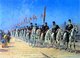 Turkey: The Ertugrul Regiment crossing the Galata Bridge (1901). Painting by Fausto Zonaro (1854-1929)